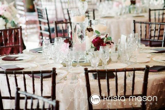 White table setup with centerpiece