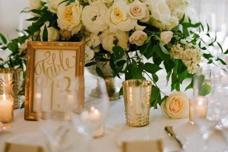 Flower centerpiece with candles