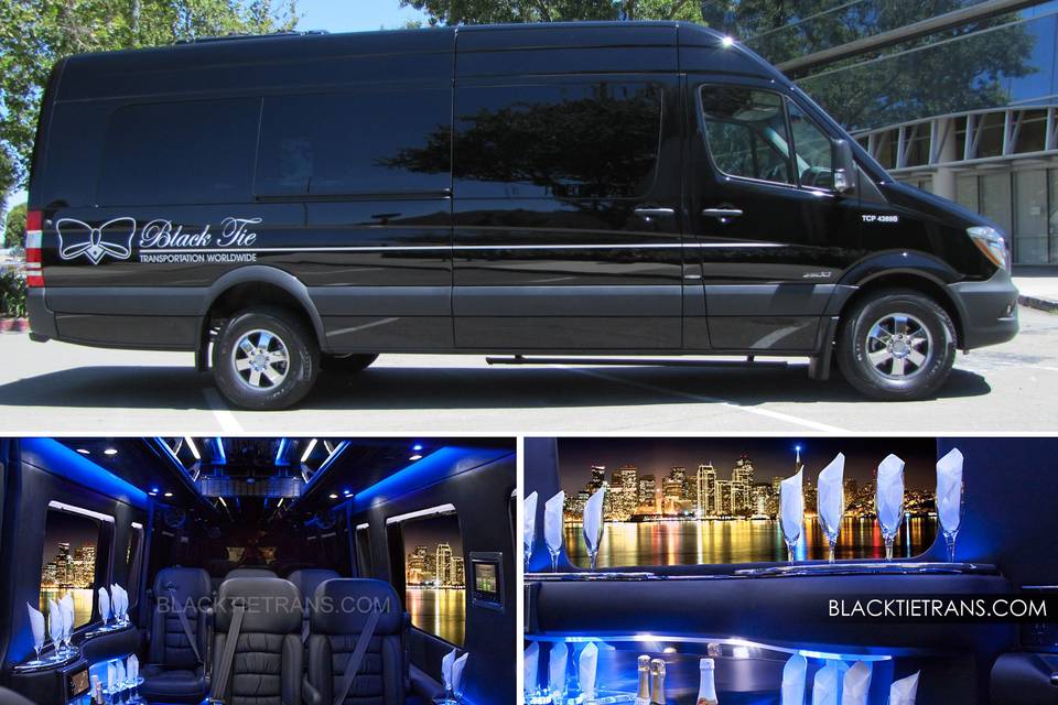 Mercedes Executive Limo Van seats 7 passengers. Perfect for wine tours, bridal party or shuttle transportation. Complimentary bar included.
