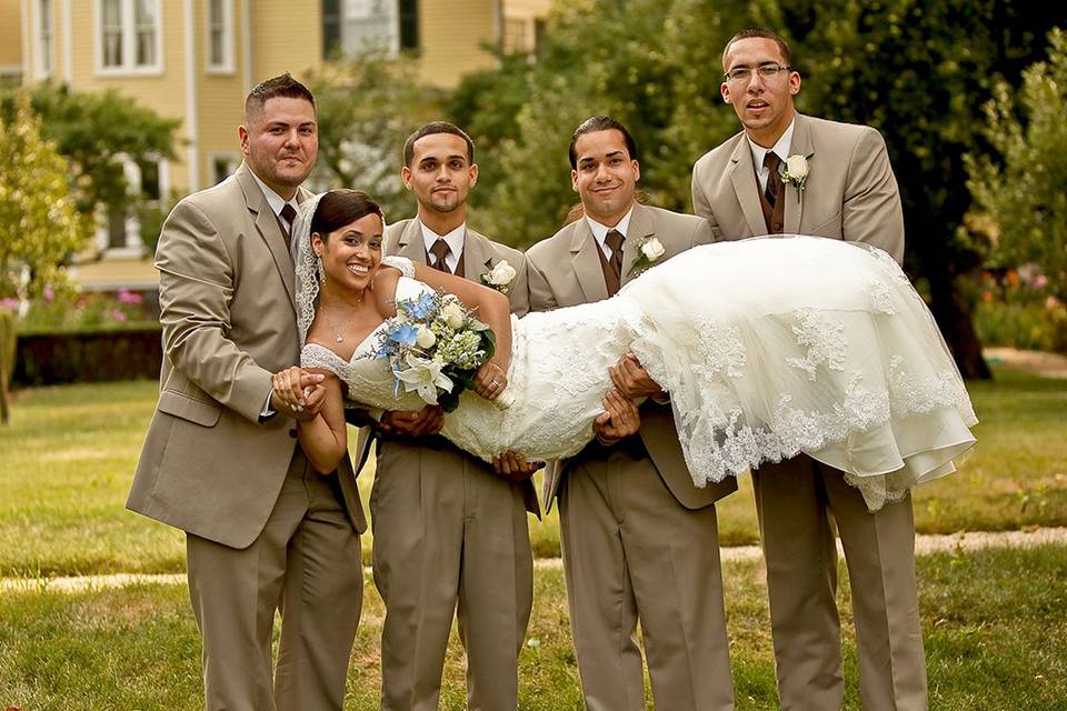 The bride and groomsmen