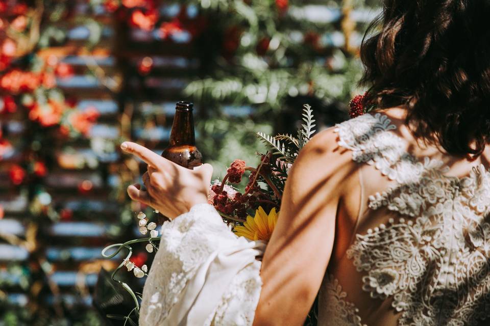 Bride having a drink
