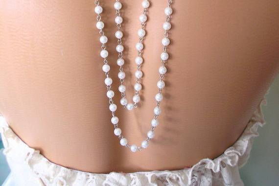 Custom handmade vintage style pearl bridal backdrop necklace with ornate rhinestone clasp by Crystalpearl on Etsy.
