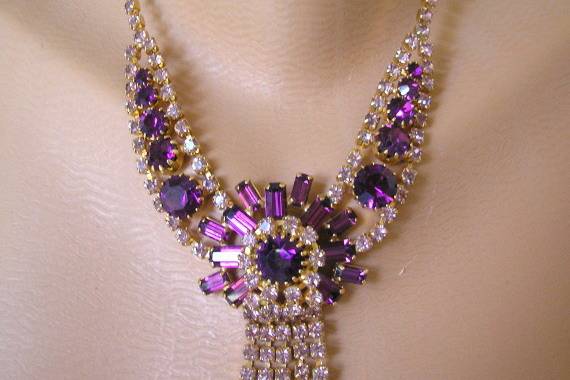 Amazing vintage Art Deco style white and purple rhinestone bridal necklace by Crystalpearl on Etsy.