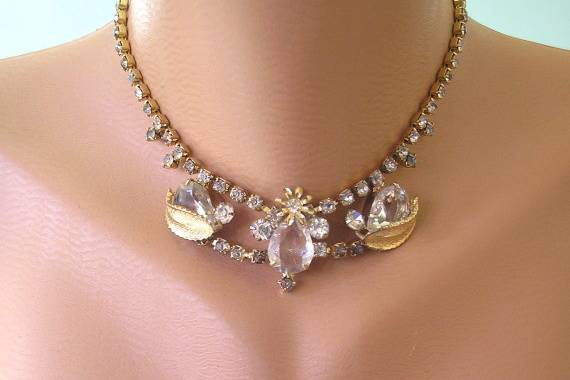Unusual vintage open backed rhinestone and gold tone bridal choker necklace by Crystalpearl on Etsy.