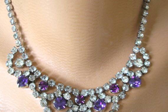 Wonderful vintage purple and white rhinestone swag style bridal necklace by Crystalpearl on Etsy.