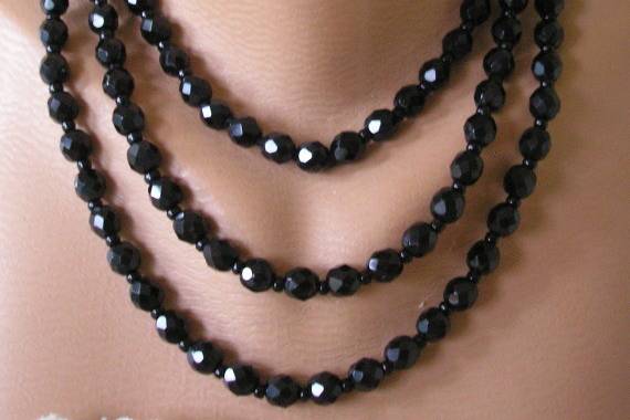 Gorgeous versatile vintage flapper length black French jet necklace which can be worn as a single, double or treble strand necklace by Crystalpearl on Etsy.Perfect for your Downton Abbey or Great Gatsby style wedding.