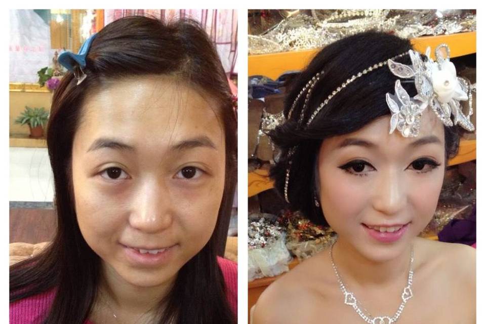 Before and after, full glam makeup