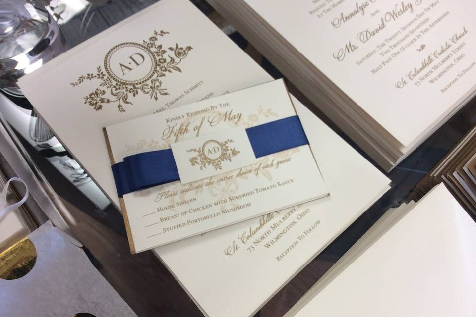 Navy blue and gold invitation