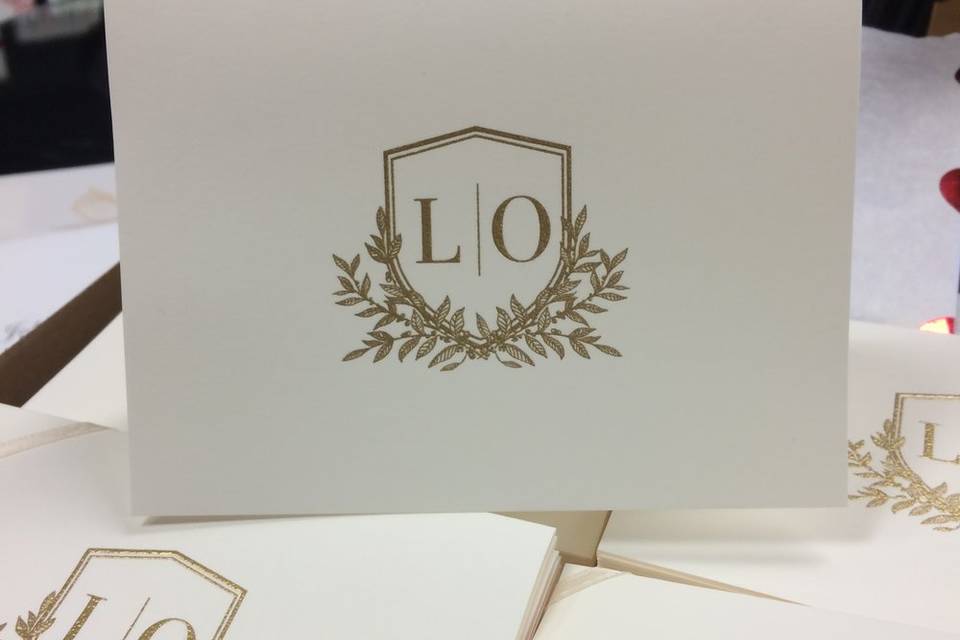 Gold monogram thank you cards