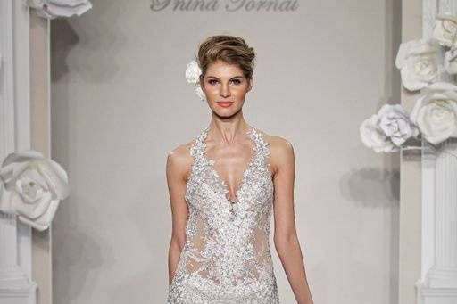 PNINA TORNAI
V Neck Sheath Gown on Silk Chiffon