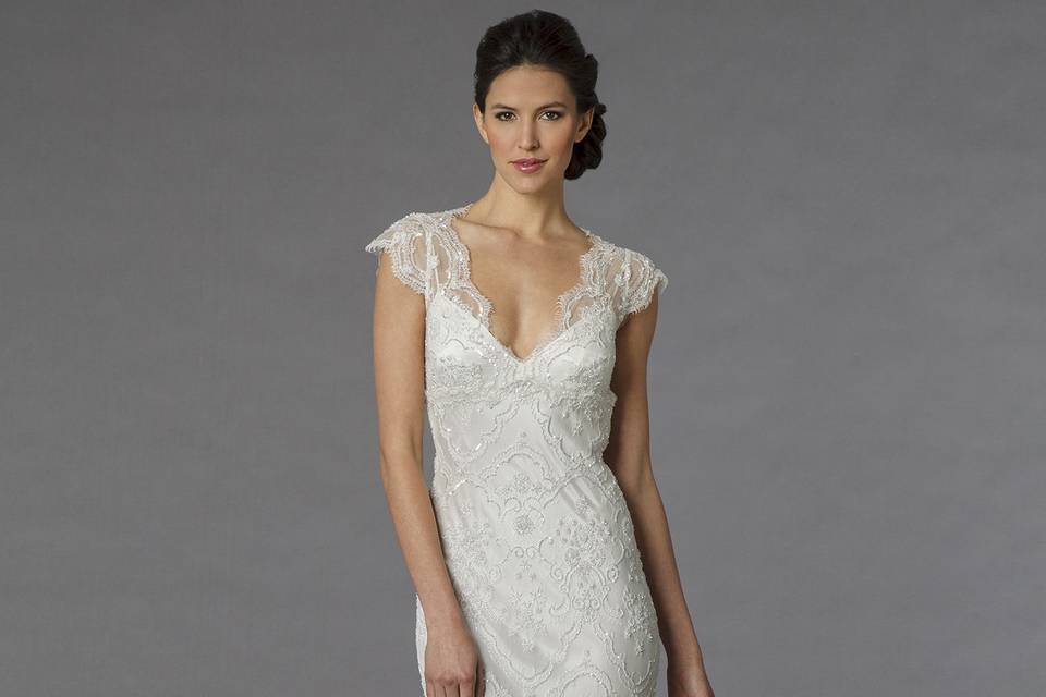 Pnina Tornai	Style	4244	<br>	Off White, beaded lace sheath