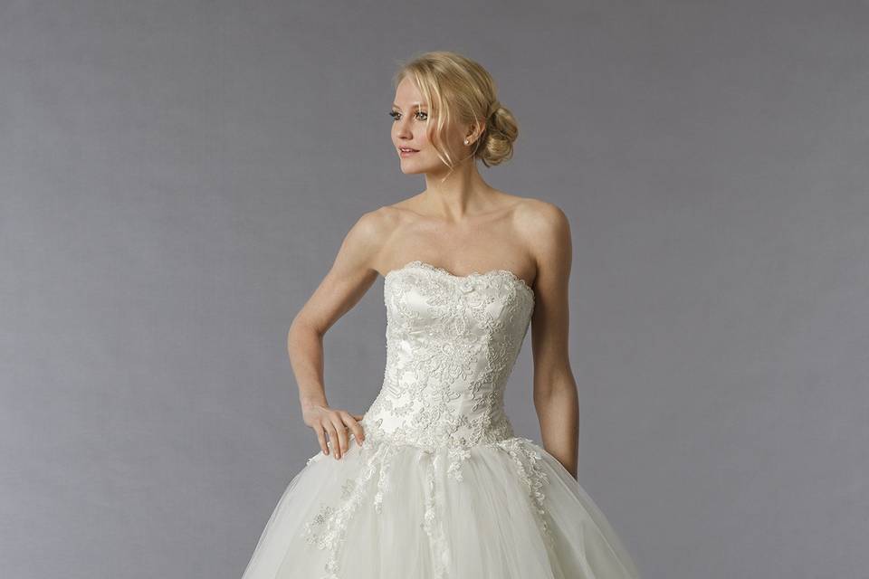 Pnina Tornai	Style	84	<br>	Off White, lace and tulle ball gown