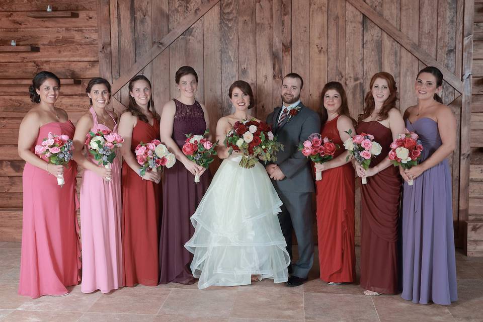 Couple with bridesmaids