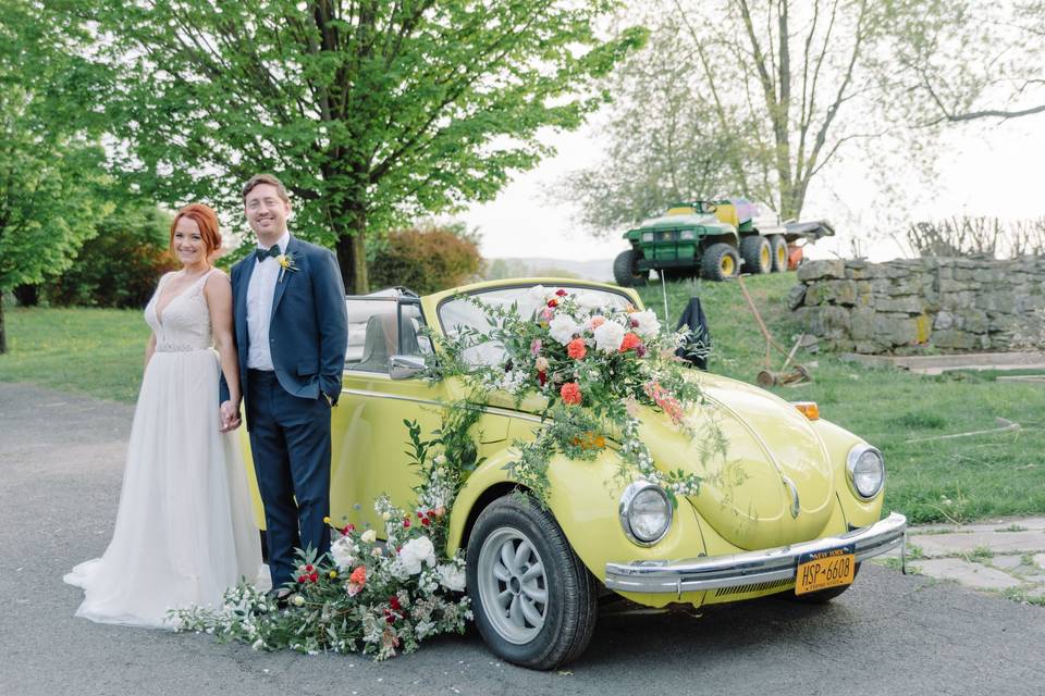 The wedding car bouquet