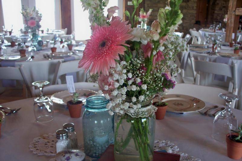 Table setup with flower centerpiece