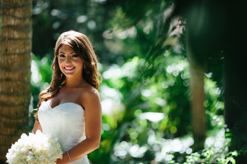 The bride holding a bouquet