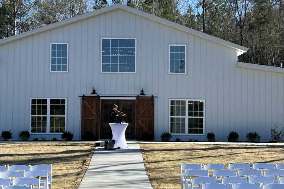 Violin front of venue