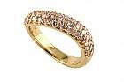 Pave-set pink diamonds go half way around our 18k yellow gold wedding band