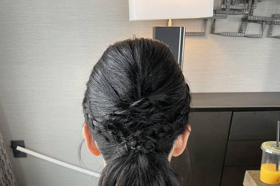 Braid into textured ponytail