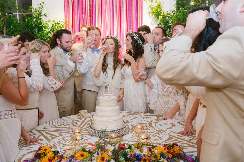 couple with their bridal attendants