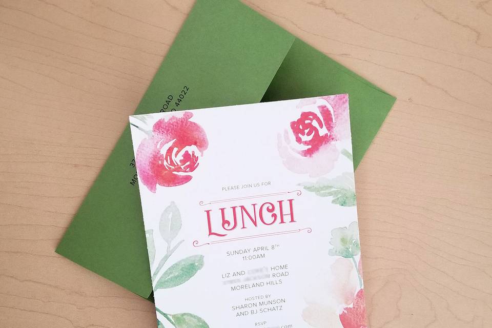 A very sweet watercolor luncheon shower invitation.