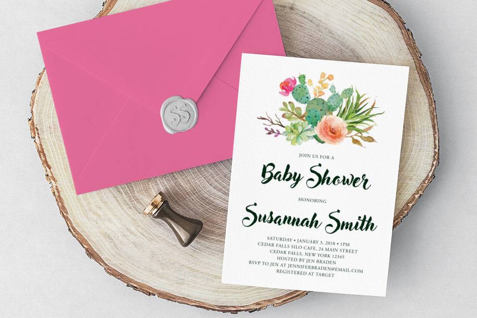 Baby Shower Invitation with cactus design