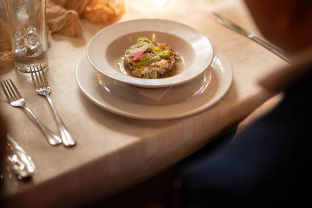 Ceviche starter by candlelight