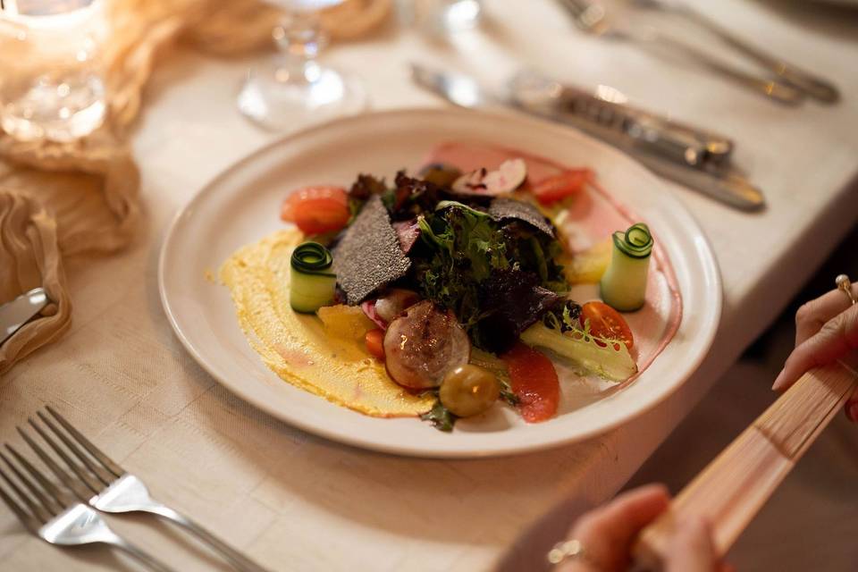 Plated wedding dinner