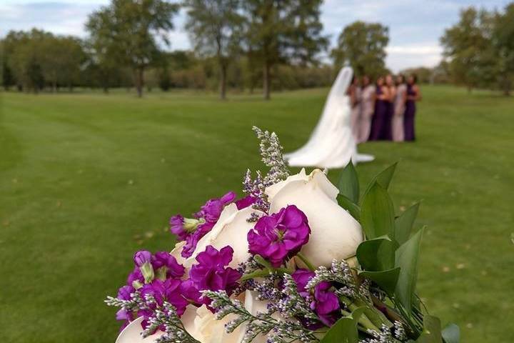 Bouquet of white and purple flowers