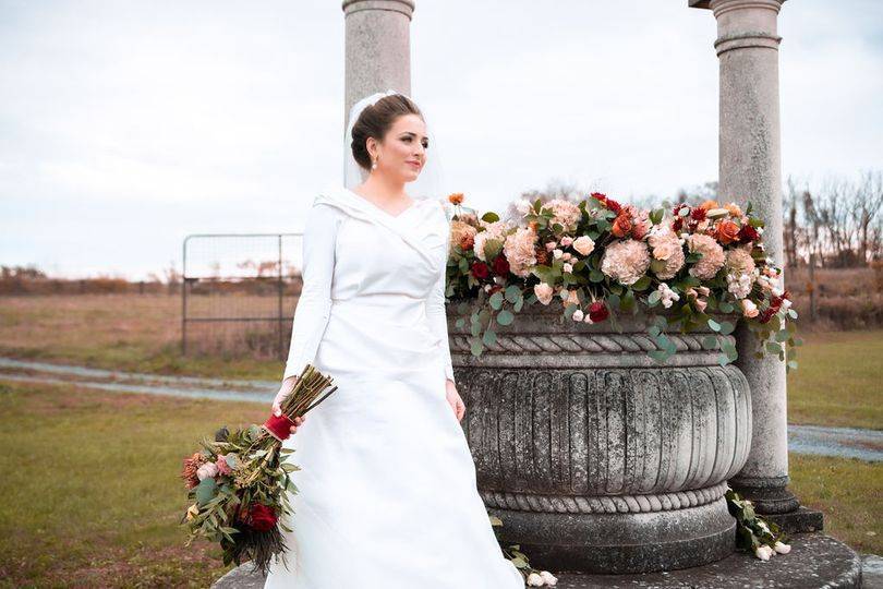 Bride beside Wishing Well