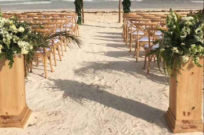 Beach wedding aisle