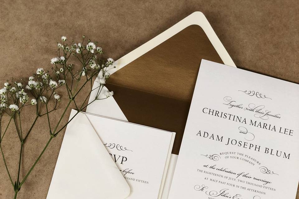 White invitation with brown lining