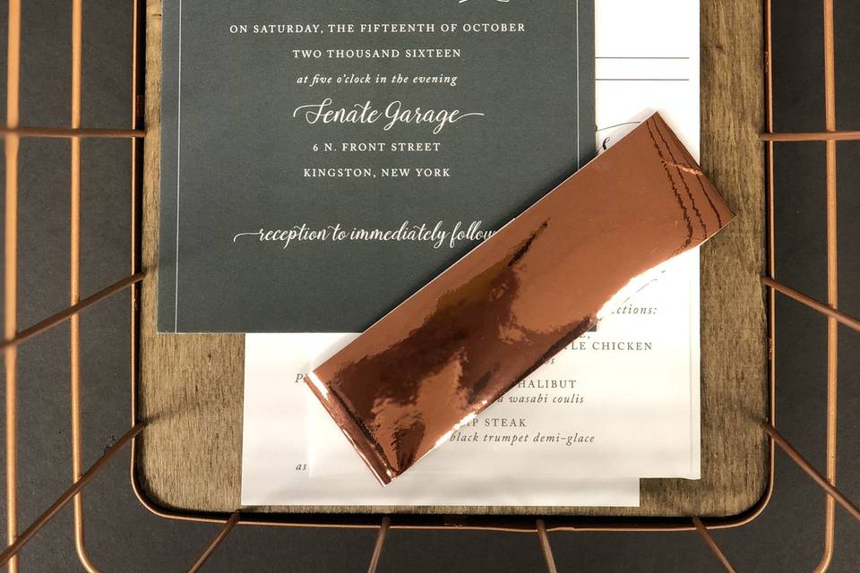 White invitation with brown lining