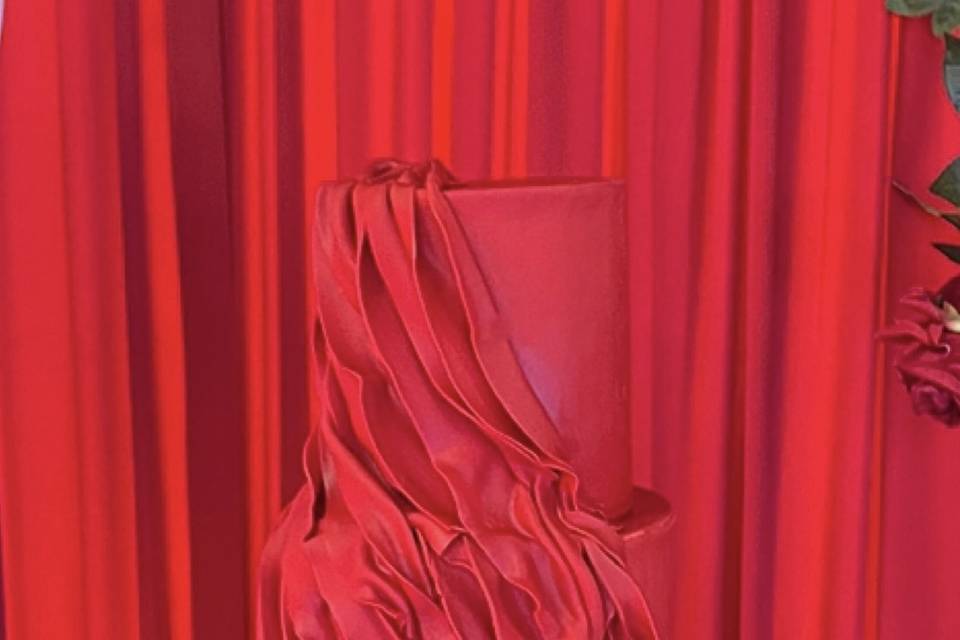 Red drape wedding cake
