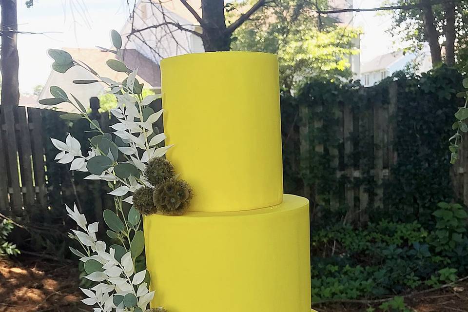 Yellow wedding cake.