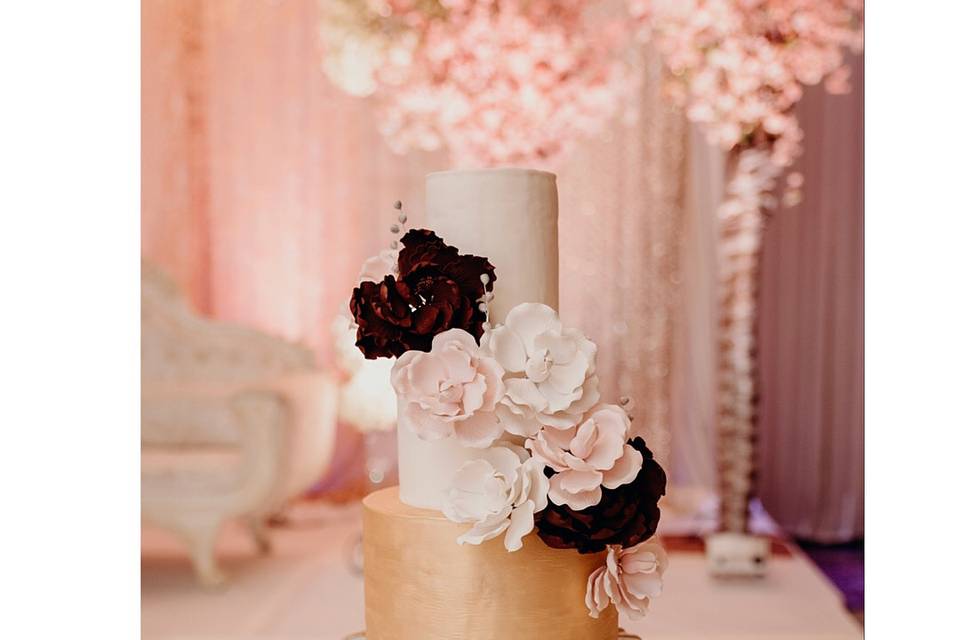 Burgundy and Gray Wedding Cake