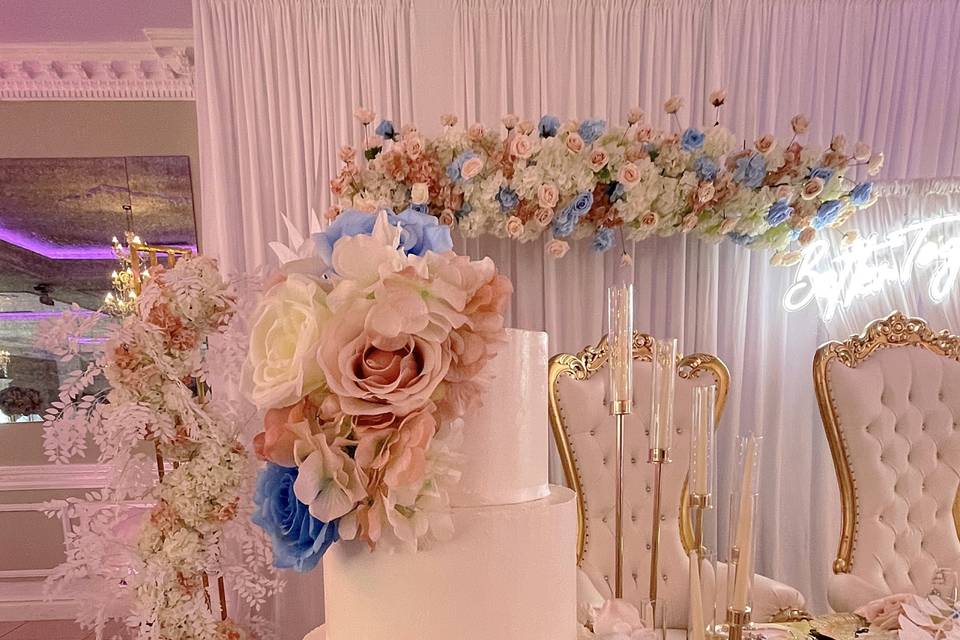 Nude and floral wedding cake