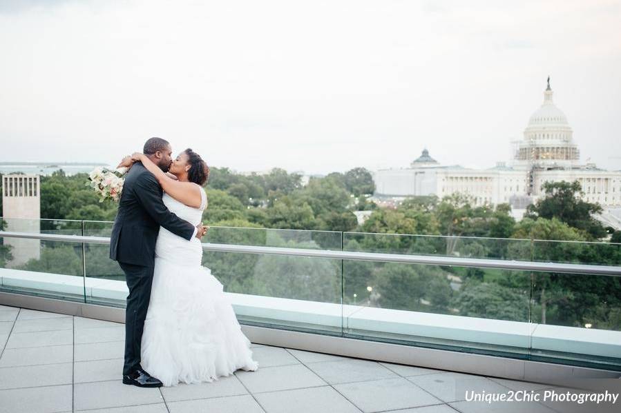 Newlyweds kissing