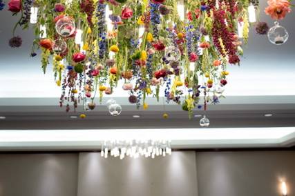 wire and flower mobiles/chandeliers in the Free People Store on Walnut  Street, Philadelphia, via fp blog