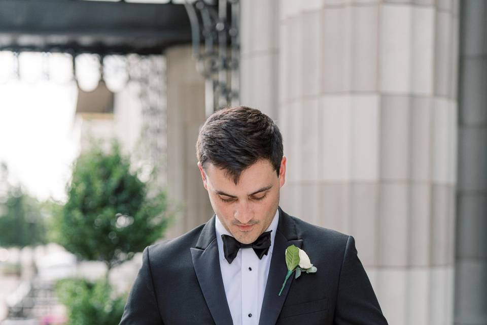 Black peak lapel tuxedo
