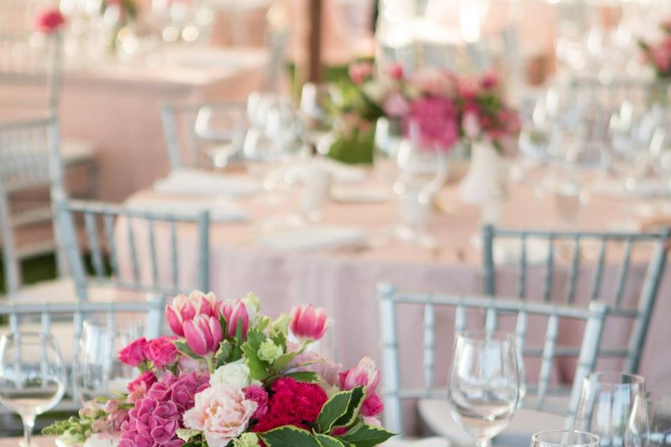 Table setting and floral centerpiece