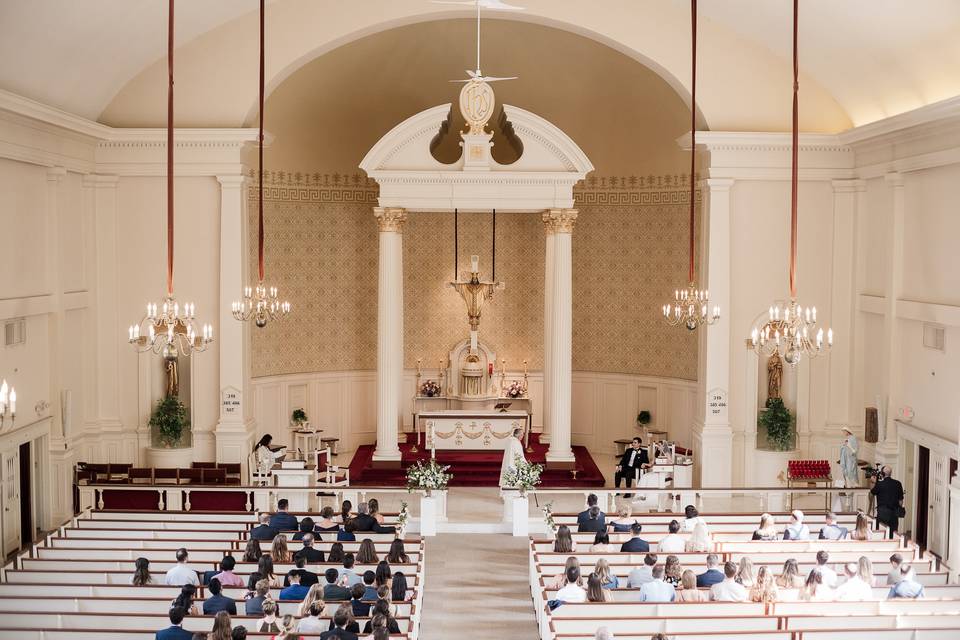 Blue and white church wedding