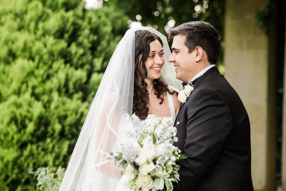 Blue and white church wedding