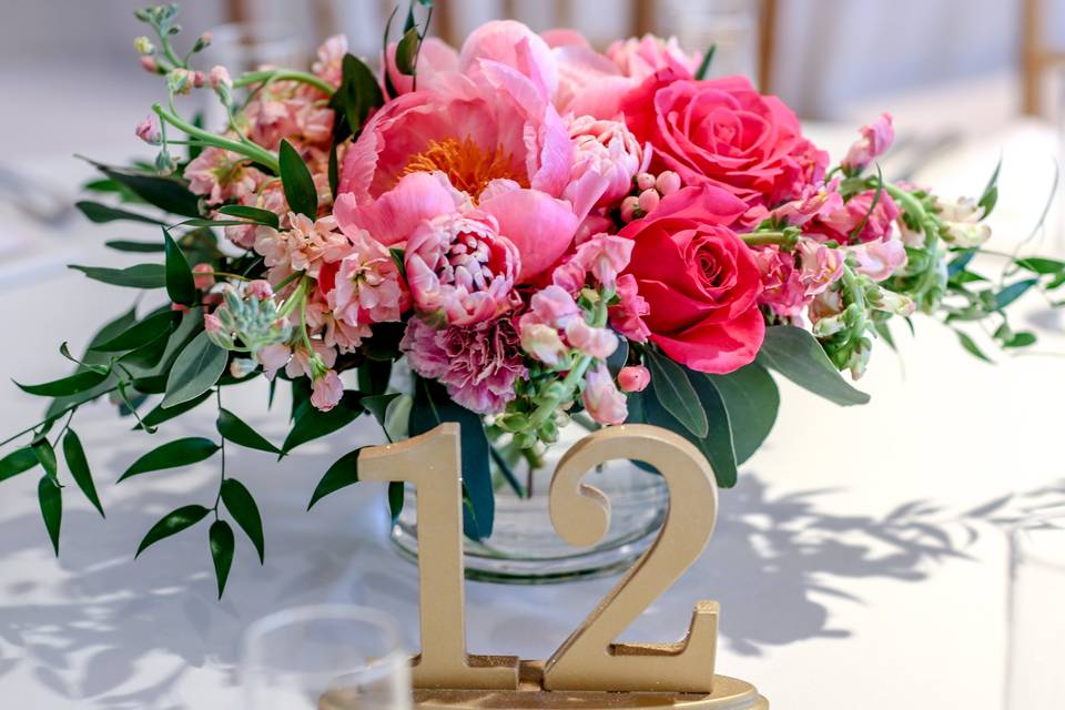Table number and floral decor