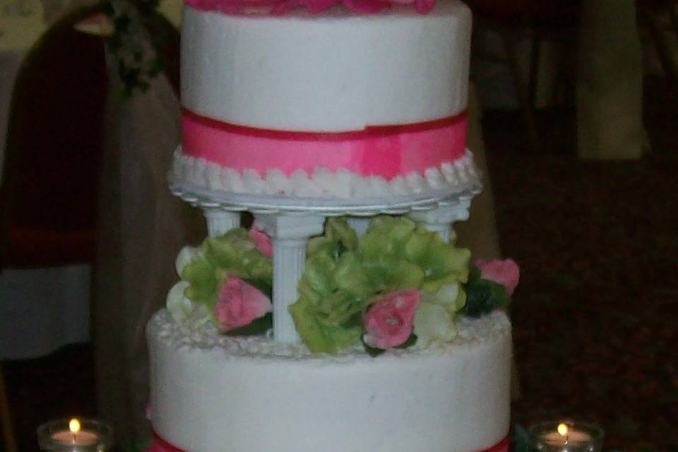 Pink white wedding cake