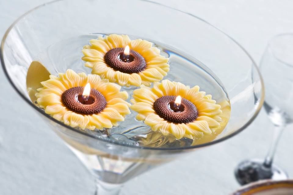 Sunflower Candles in Large Martini Candle Glass