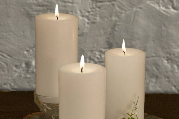 Unscented pillar candles.