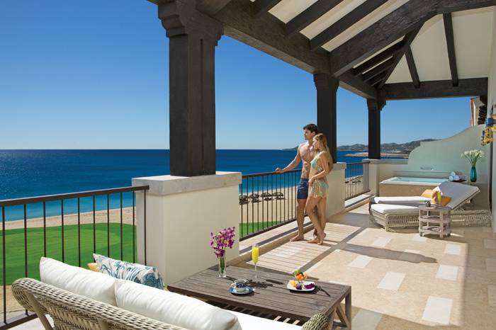 Private dining area overlooking the infinity pool at Secrets Puerto Los Cabos