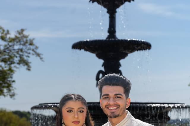 Mina and Shahzain — classic car wedding portrait
