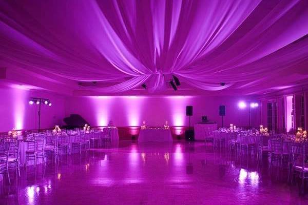 Purple draping and lighting